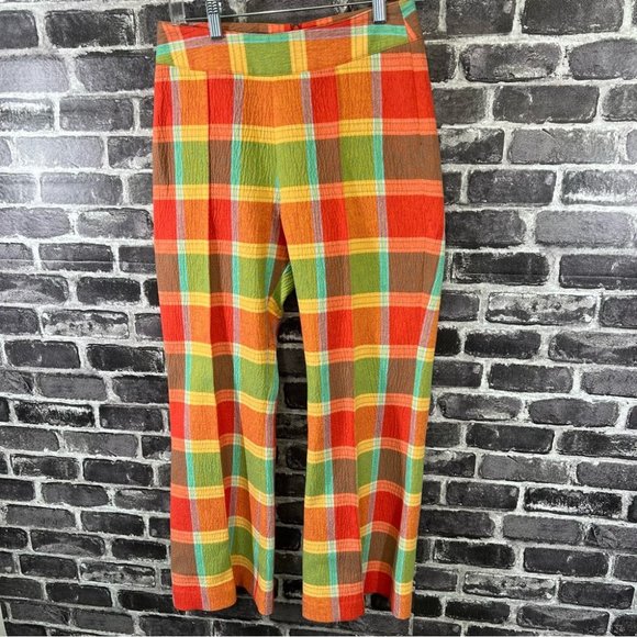 Smythe Cropped Pintuck Pants - Tangerine Plaid - Size 4 - Picture 2 of 12